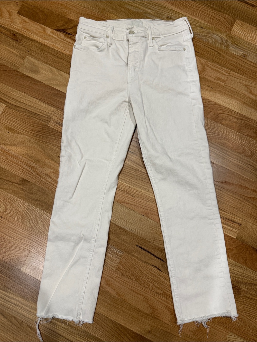 MOTHER White Cropped Straight-Leg Jeans